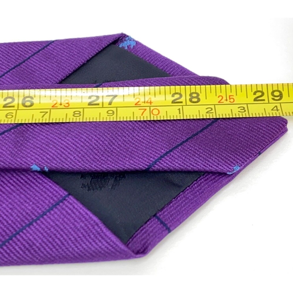 Brooks Brothers Purple Light Blue Golden Fleece Logo Navy Stripes 100% Silk Tie - Picture 9 of 10
